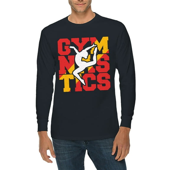 Plus Size Retro Gymnastics Graphic Long Sleeve Crewneck Tee - Navy 3XL