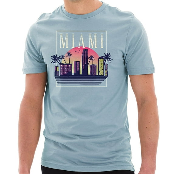 Plus Size Retro Miami Graphic Design Deluxe Jersey T-Shirt - Blue Mist 2XL