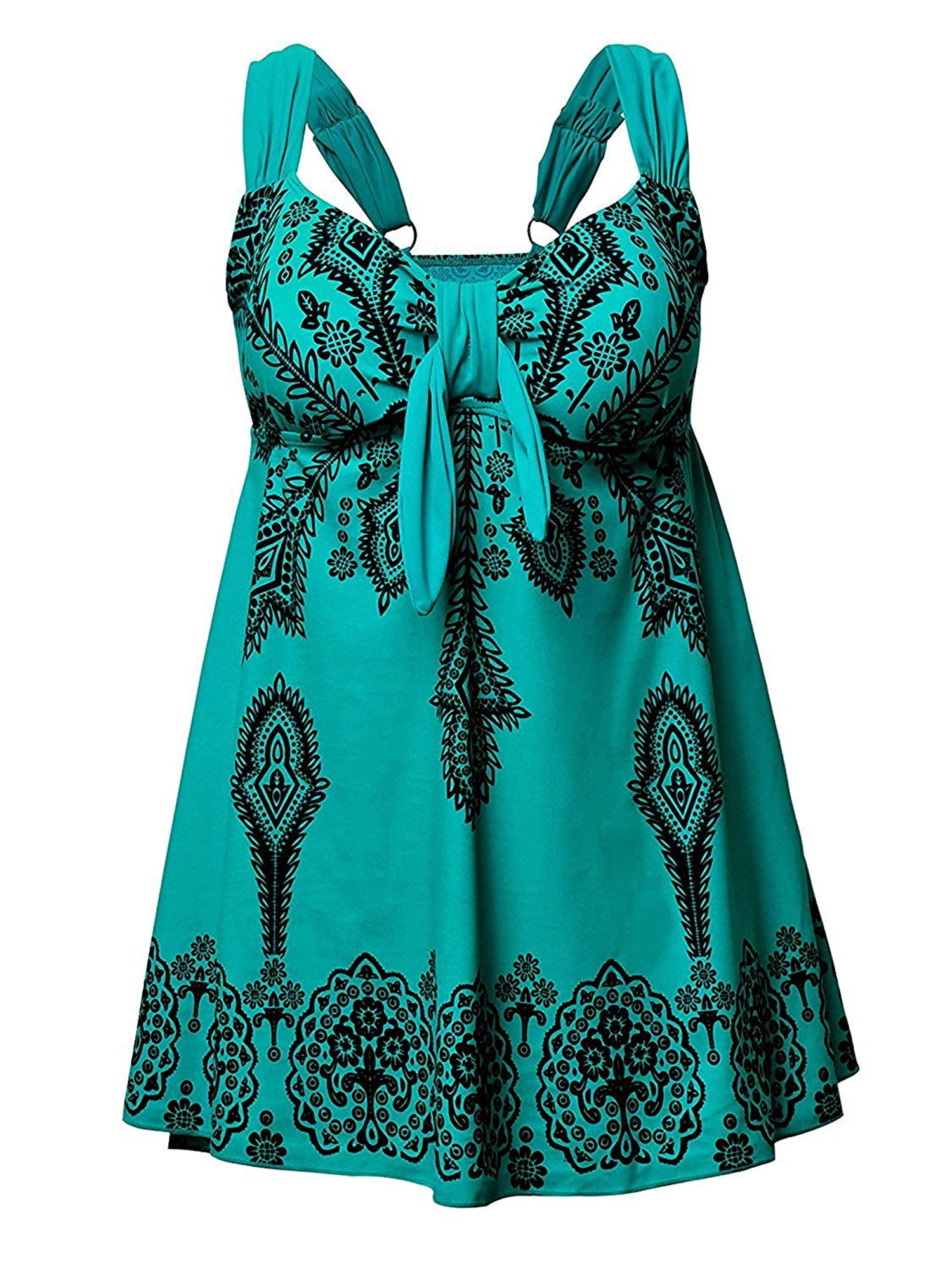 Angelique Plus Size Retro Print Fashion Pin Up Swimdress Style Swimsuit Tankini Set
