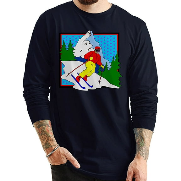 Plus Size Retro Skier Graphic Design Unisex Ring Spun Cotton Premium Long Sleeve T-shirt - Navy 3XL