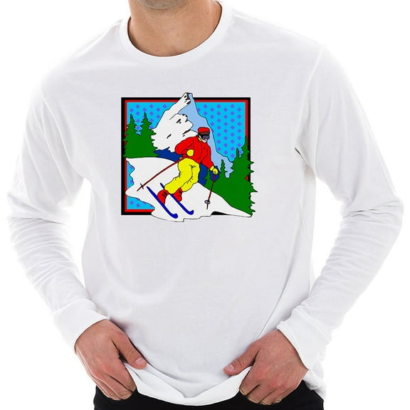 Plus Size Retro Skier Graphic Design Unisex Ring Spun Cotton Premium Long Sleeve T-shirt - White XL