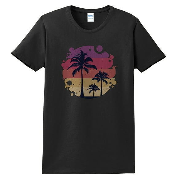 Plus Size Retro Sunset Lady's Soft Spun Cotton Essential T-Shirt - Jet Black 4XL