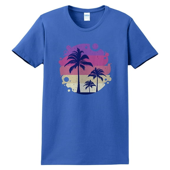 Plus Size Retro Sunset Lady's Soft Spun Cotton Essential T-Shirt - Royal 2XL