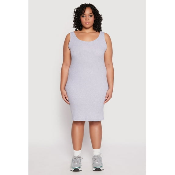 Womens Plus Size Rib Knit Scoop Neck Tank Dress
