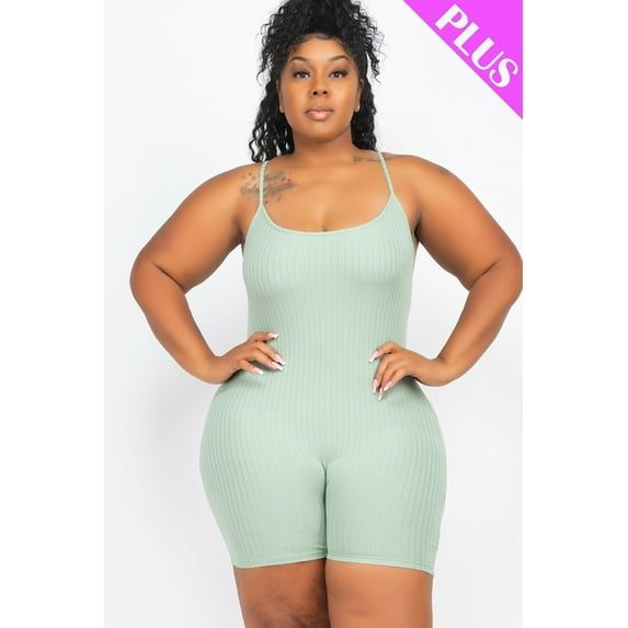 Plus Size Ribbed Bodycon Romper 3XL