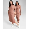 thumbnail image 1 of Plus Size Ribbed High-Neck Midi Bodycon Dress Baltic Amber 1X, 1 of 1