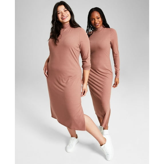 Plus Size Ribbed High-Neck Midi Bodycon Dress Baltic Amber 1X