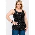 thumbnail image 1 of Plus Size Ribbed Knit Henley Tank Tops With Lace Trim - Black  White Hearts, 1 of 5