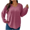 thumbnail image 1 of Plus Size Ribbed Knit Long Sleeve Tops for Women Casual Loose Solid Tshirts with Hood Solid Shirts Pullovers Hooded Pink,4XL, 1 of 6