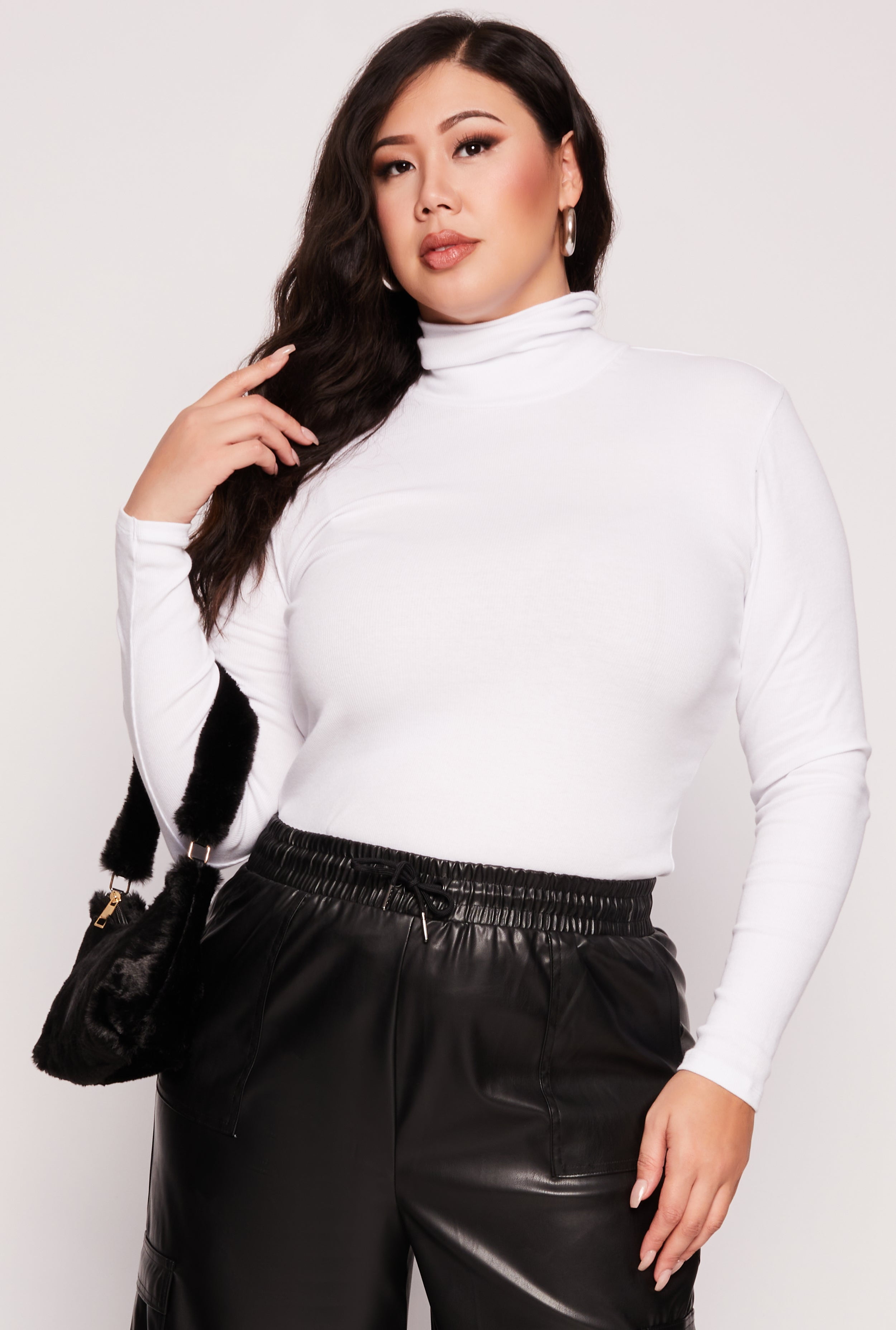 Women's Plus Size Ribbed Knit Long Sleeve Turtleneck Top - Walmart.com