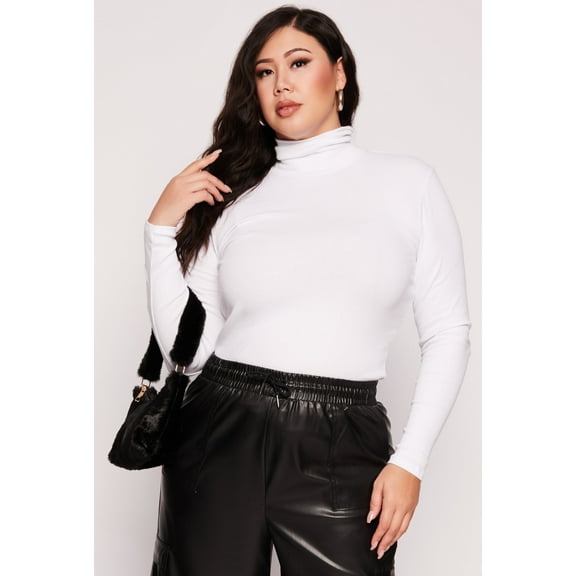 Womens Plus Size Ribbed Knit Long Sleeve Turtleneck Top