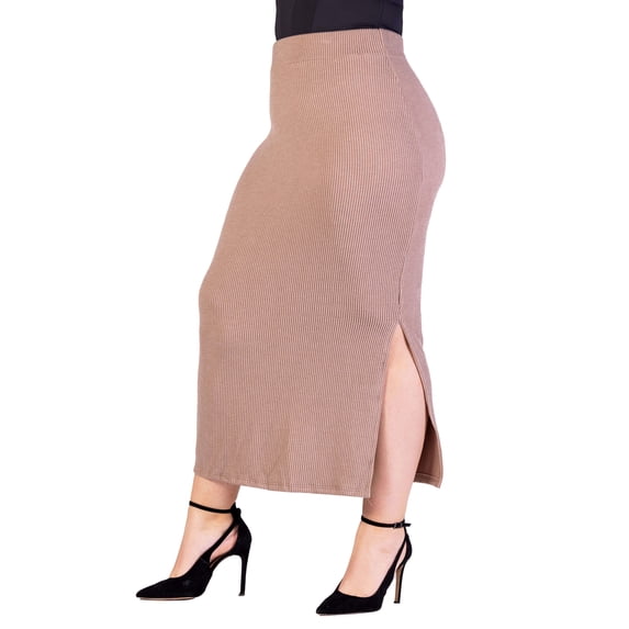 Plus Size Ribbed Knit Side Slit Elastic Waist Maxi Skirt