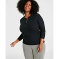 thumbnail image 1 of Plus Size Ribbed Long-Sleeve Henley Top Deep Black 0X, 1 of 1
