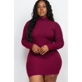 thumbnail image 1 of Plus Size Ribbed Long Sleeve Mock Neck Mini Bodycon Dress, 1 of 2