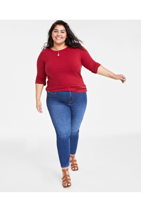 Plus Size Ribbed Long-Sleeve T-Shirt Bright Rhubarb 0X