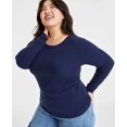 thumbnail image 1 of Plus Size Ribbed Long-Sleeve T-Shirt Intrepid Blue 2X, 1 of 1