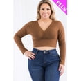 thumbnail image 1 of Plus Size Ribbed Long Sleeve Top with Wrap Front Design, 1 of 11