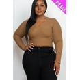 thumbnail image 1 of Plus Size Ribbed Long Sleeve Top with Wrap Front Design, 1 of 11