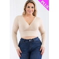 thumbnail image 1 of Plus Size Ribbed Long Sleeve Top with Wrap Front Design, 1 of 11