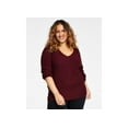 thumbnail image 1 of Plus Size Ribbed Shine V-Neck Sweater Rich Malbec 1X, 1 of 1