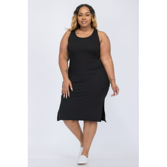 Plus Size Ribbed Side Slit Tank Midi Dress