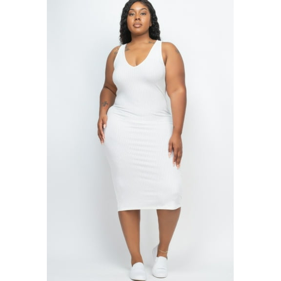 Plus Size Ribbed Sleeveless Bodycon Midi Dress