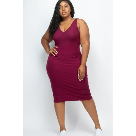 Plus Size Ribbed Sleeveless Bodycon Midi Dress
