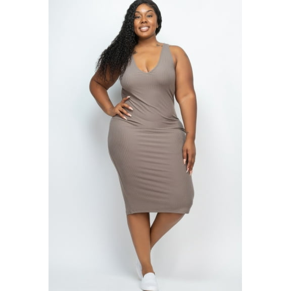 Plus Size Ribbed Sleeveless Bodycon Midi Dress