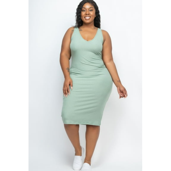 Plus Size Ribbed Sleeveless Bodycon Midi Dress