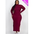 thumbnail image 1 of Plus Size Ribbed Turtleneck Maxi Dress with Side Slits, 1 of 11