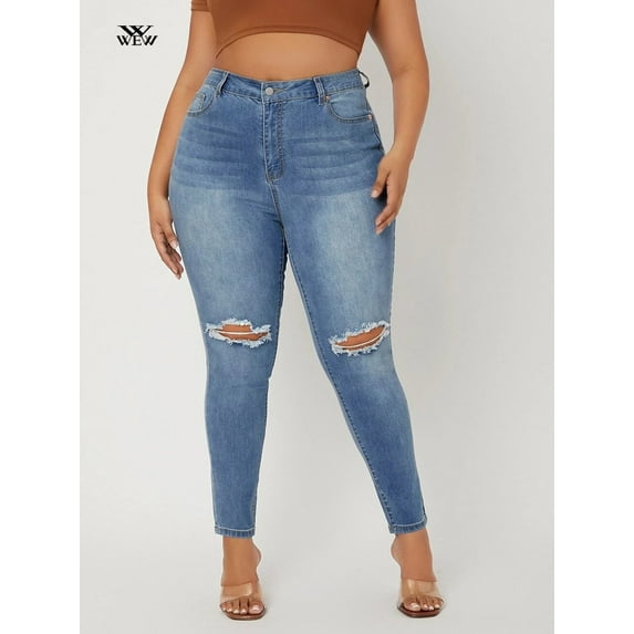 Plus Size Ripped Jeans for Women High Waist Stretchy Washing Hope Women Jeans Spring 2023 Denim Jeans for Ladies 6XL 80kgs Jeans