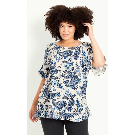 Plus Size Rivka Frill Print Top Sky Island Spice 26W28W
