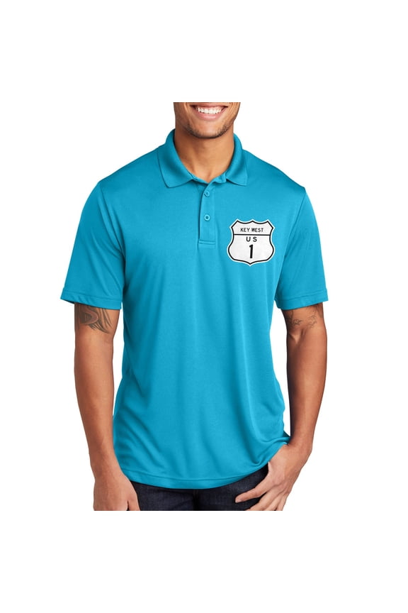 Plus Size Road Sign 1 Keywest Highway Graphic Design PosiCharge Competitor Polo Tee Shirt - Atomic Blue 2XL