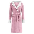 thumbnail image 1 of Plus Size Robe for Women Fleece Terry Cloth Bathrobes with Belt Long Sleeve Cozy Hooded Robes Home Wear Pajamas, Pink, XXXL, 1 of 6