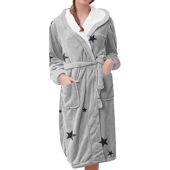 Plus Size Robe for Women Fuzzy Loungewear Oversized Hooded Women's Robes Bath Womens Bathrobe Light Silver