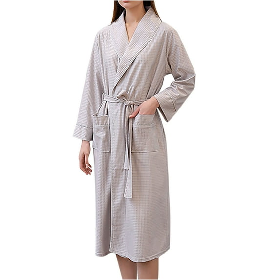 Plus Size Robe for Women Lightweight Waffle Shawl Collar Bathrobe Sleepwear Casual Bathrobe Ladies Loungewear Pocket