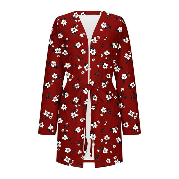 Plus Size Robes for Women Knee Length Bathrobe Lightweight Kimono Robe 3/4 Sleeve Knit Sleepwear with Pockets