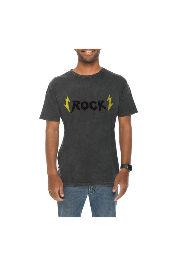 Plus Size Rock Lightning Bolts Graphic Design Vintage Crewneck Tee - Vintage Black 3XL