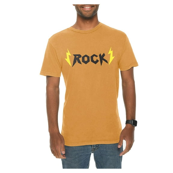 Plus Size Rock Lightning Bolts Graphic Design Vintage Crewneck Tee - Vintage Mustard 2XL