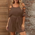 thumbnail image 1 of SELONE Plus Size Romper For Women Off Shoulder Tie Side With Pockets Solid Romper Shorts Jumpsuit 1 Piece For Summer, 1 of 7