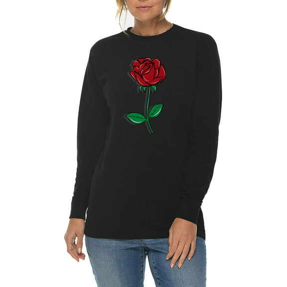 Plus Size Rose of Love Graphic Long Sleeve Crewneck Tee - Black XL