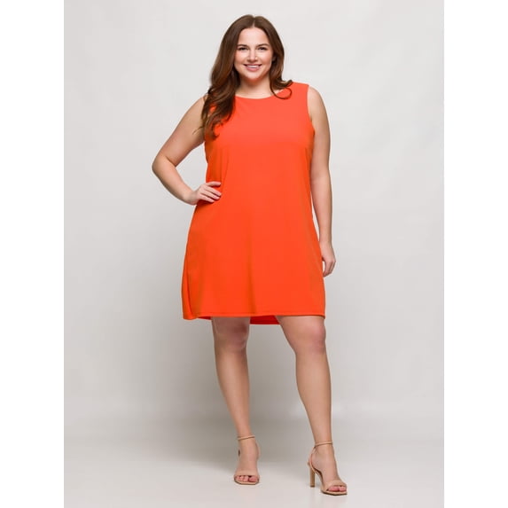 Plus Size Round Neck Sleeveless Mini Shift Dress