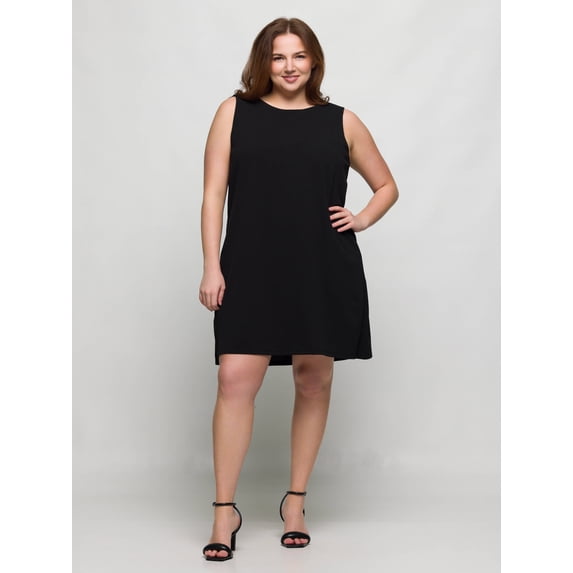 Plus Size Round Neck Sleeveless Mini Shift Dress