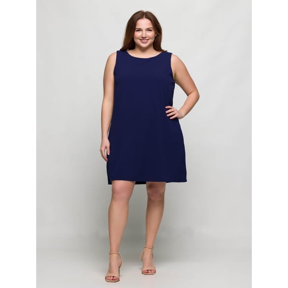 Plus Size Round Neck Sleeveless Mini Shift Dress