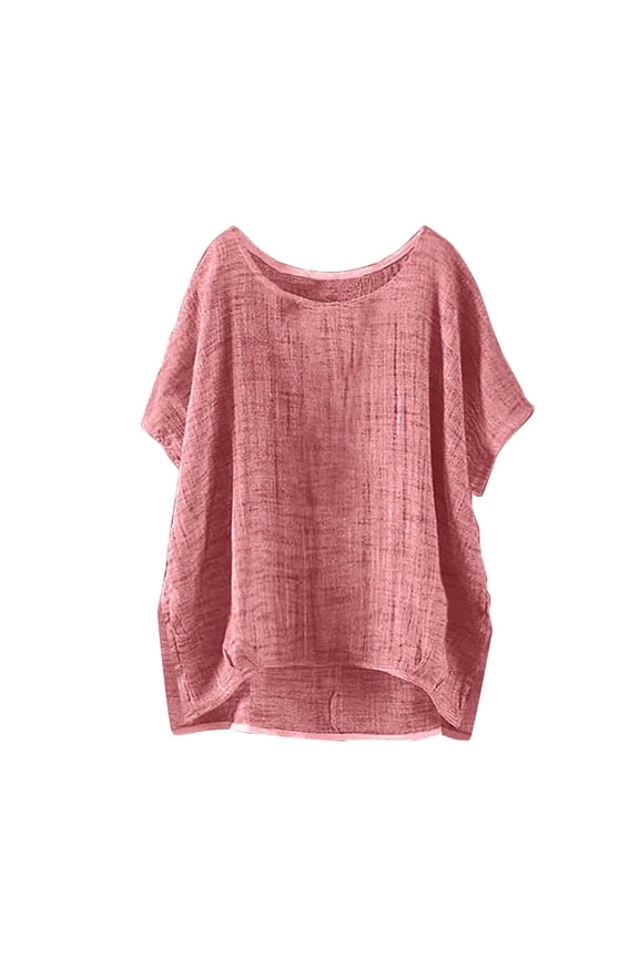 Plus Size Round Neck T-Shirt for Women Fashion Side Slit Short Sleeve Tee Summer Loose Curved Hem Tops ,3XL