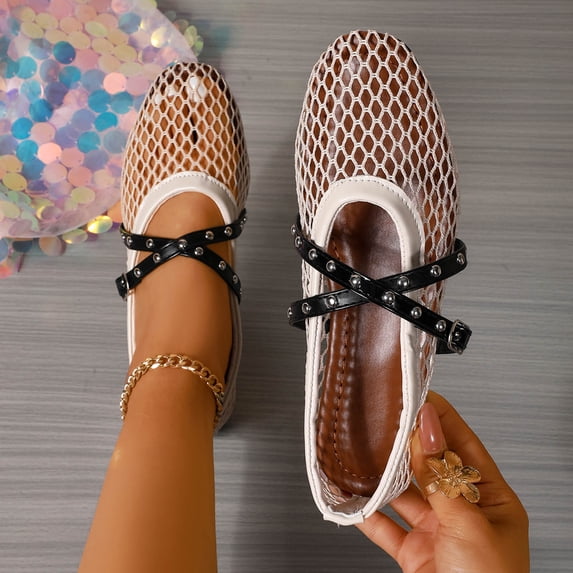Plus Size Round Toe Rhinestone Comfortable Women's Casual & Dress Shoes Daily Wear Spring Summer Wide Width Office Work Beige 6.5
