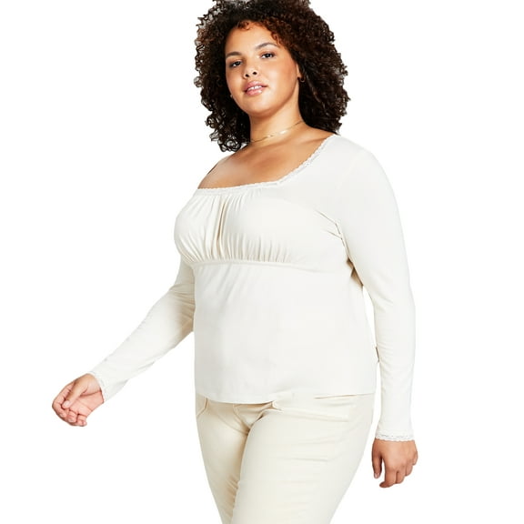 Plus Size Ruched-Knit Top Bone 3X