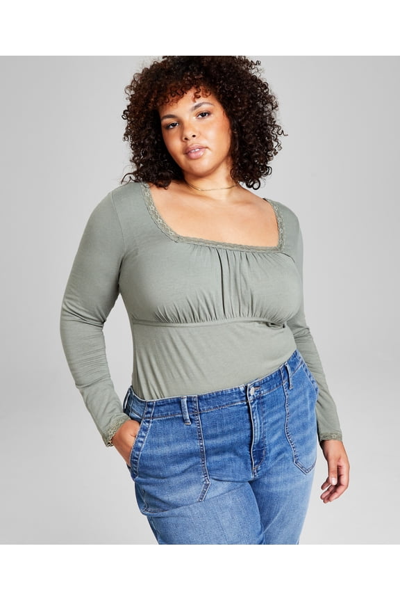 Plus Size Ruched-Knit Top Crushed Oregano 2X