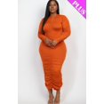 thumbnail image 1 of Plus Size Ruched Long Sleeve Midi Dress, 1 of 2