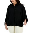 thumbnail image 1 of Plus Size Ruched-Sleeve Blouse Anne Black 3X, 1 of 1